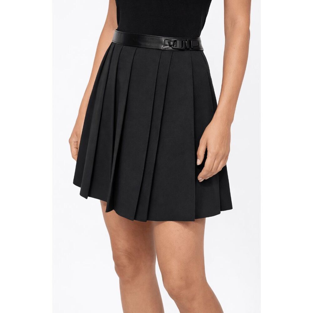 DKNY Women's Black Pleated Faux-Leather-Trim Mini Skirt 14